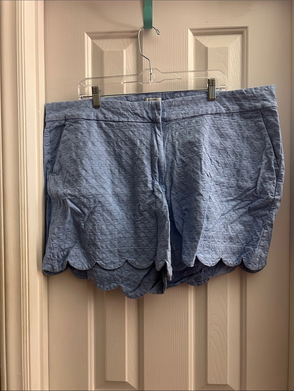 crown & ivy Light Blue Scalloped Hem High Waist Shorts